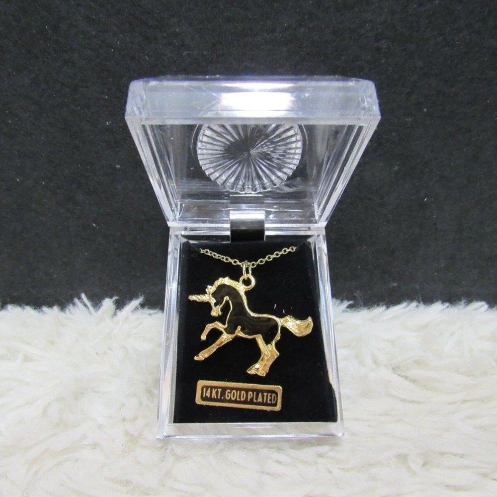 Black Unicorn Pendant 14kt Gold-Plated Necklace